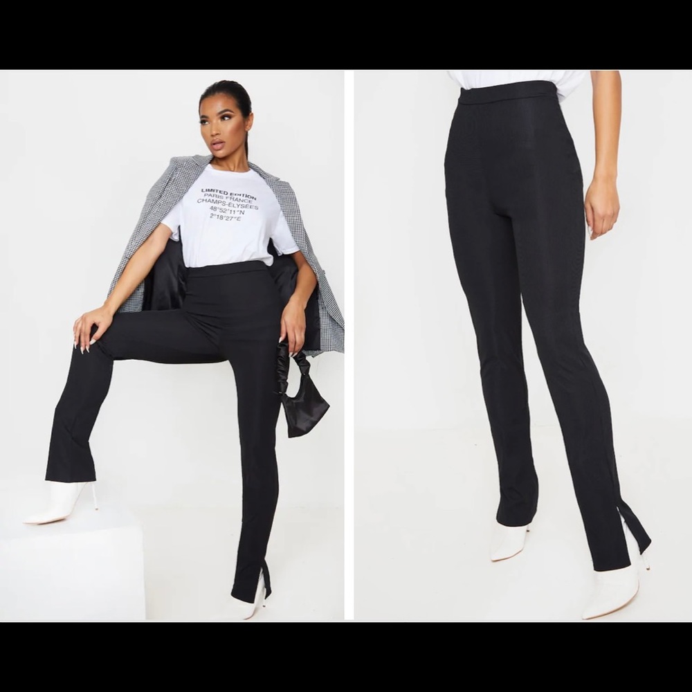 PRETTY LITTLE THING Black Ribbed Trousers